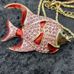 Betsey Johnson Pink and Red Fish Brooch/Pendant Necklace